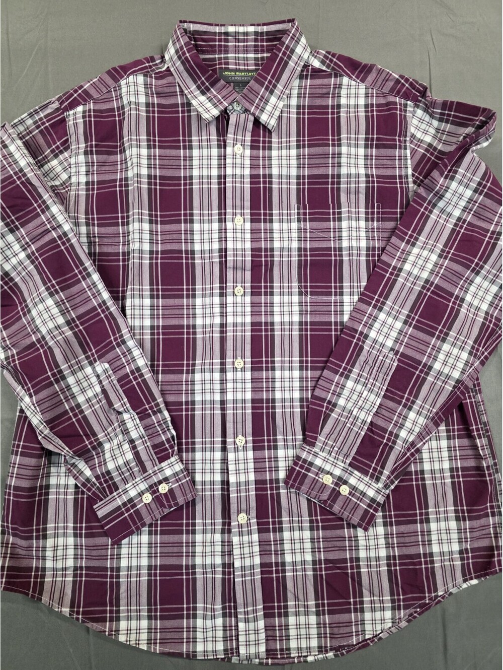 John Bartlett Plaid Long Sleeve Button-Up Shirt Mens L Regular Purple Cotton